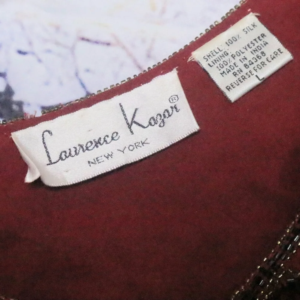 RED BEADED JACKET L Lawrence Kazar Vintage 80s 90s Formal 100% Silk Fall Winter - Picture 5 of 9
